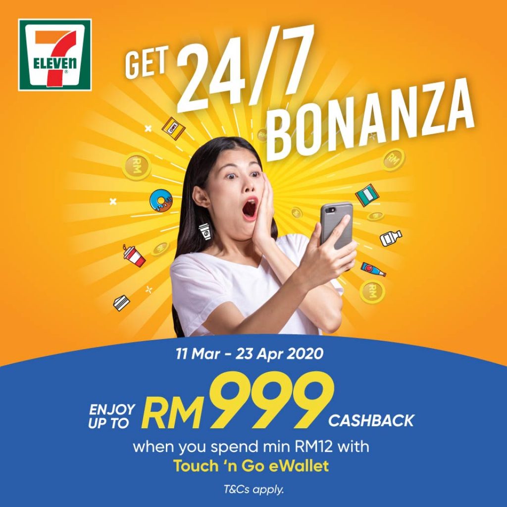 Touch 'n Go eWallet 7Eleven 24/7 Bonanza RM999 Cashback March 2024