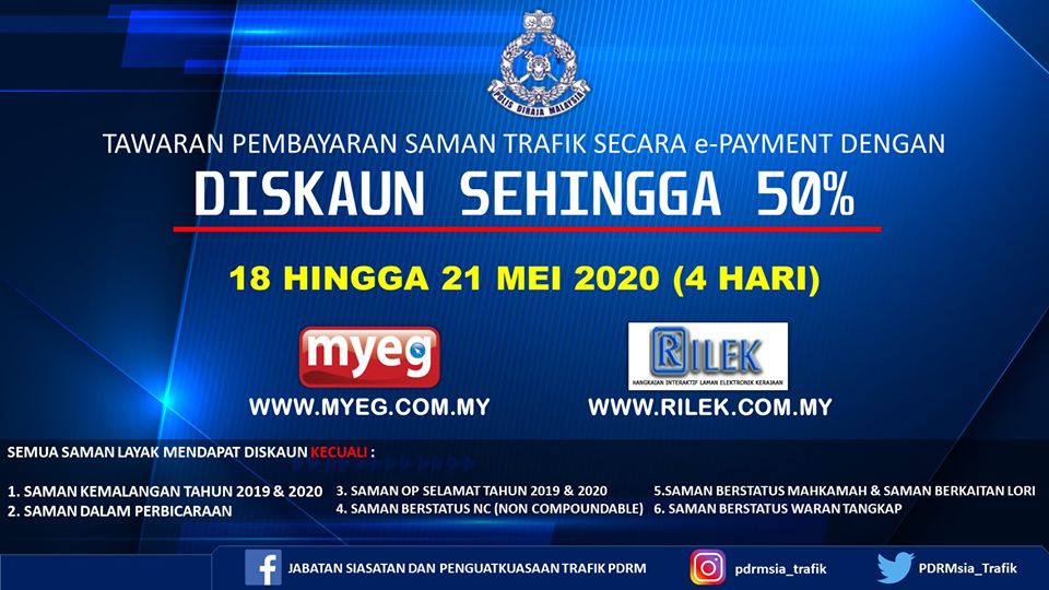 Pembayaran Saman Trafik Diskaun Sehingga 50 March 2024 mypromo.my