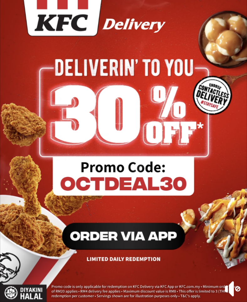 KFC Promo Code OCTDEAL30 March 2024 mypromo.my