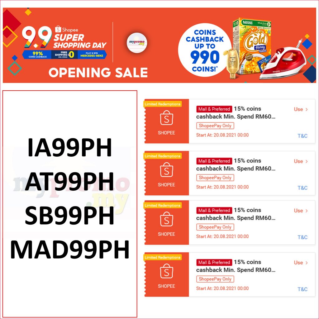 Shopee 9.9 Super Shopping Day Opening Sale Voucher Codes