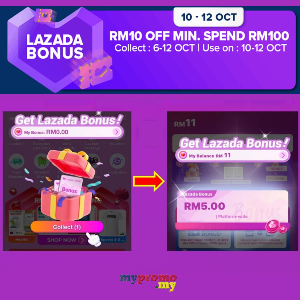 Lazada 10.10 Sale Bonus – Get RM10 every RM100 Spend