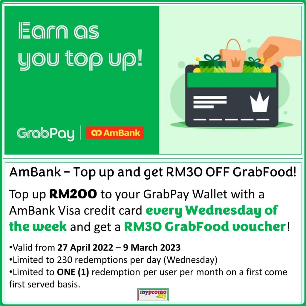 GrabPay x AmBank – Top up and get RM30 OFF GrabFood!