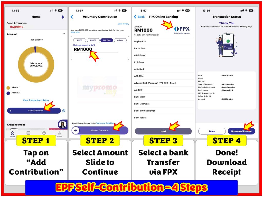 4 Steps - Self Contribution to EPF Account via i-Akaun App