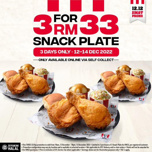 KFC 3 Snack Plate for RM33 Promo - mypromo.my