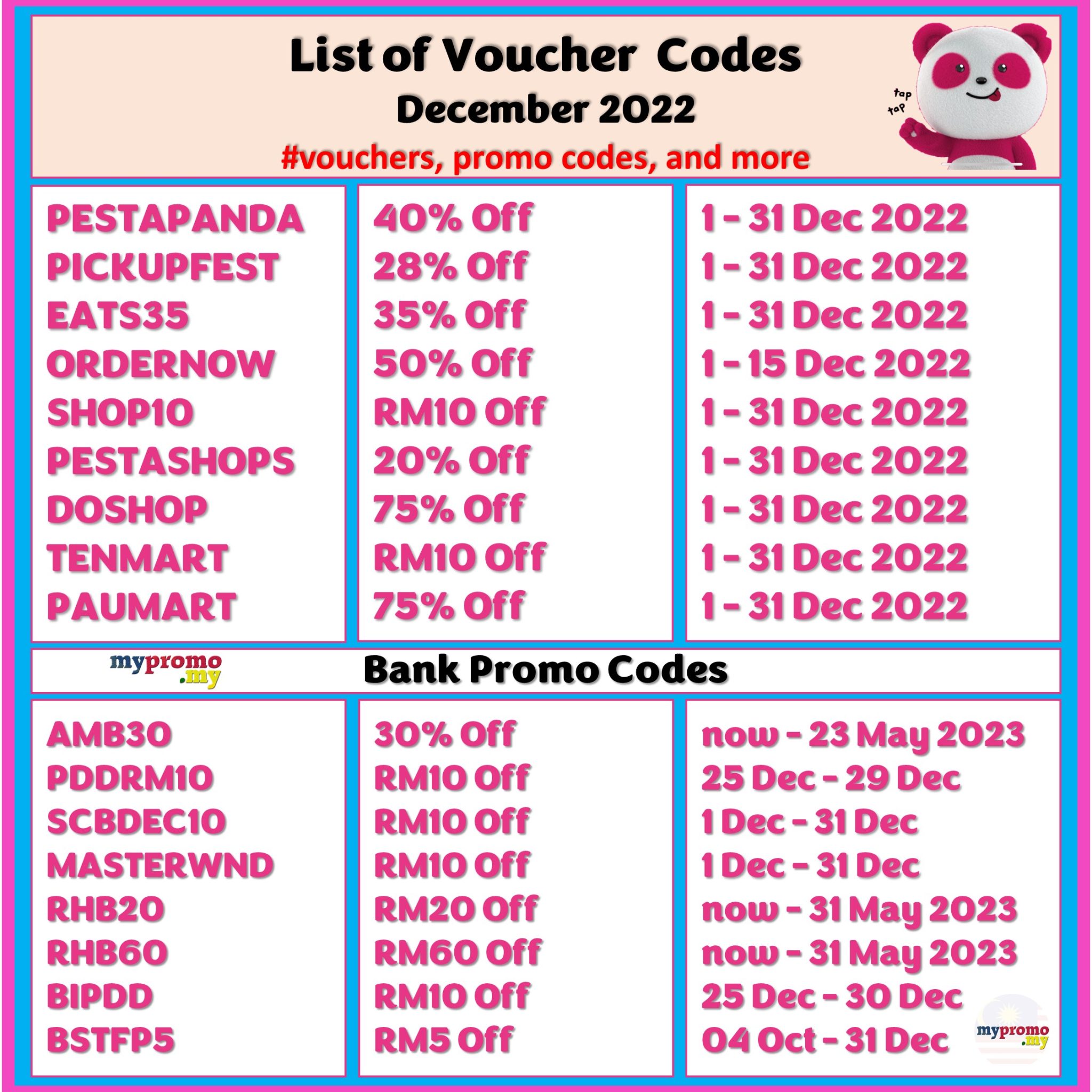 foodpanda List of Promo/Voucher Codes for December 2022 mypromo.my