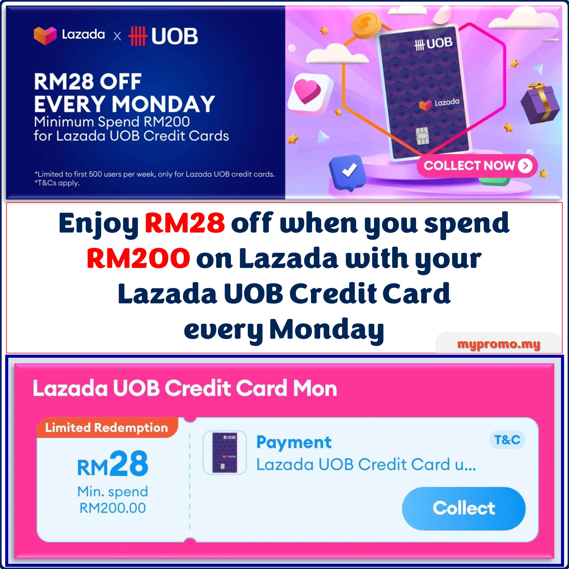 Lazada UOB Card RM28 Off Every Monday - Mypromo.my