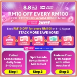 Lazada 8.8 Sale Bonus – Get RM10 every RM100 Spend